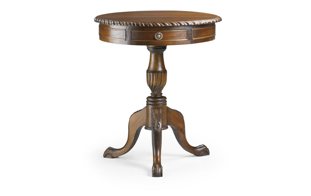Console Ronde 2 Tiroirs Bois Bronze Marron 60x60x70cm