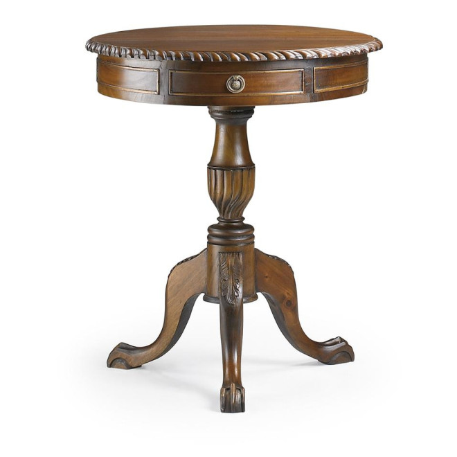 Console Ronde 2 Tiroirs Bois Bronze Marron 60x60x70cm