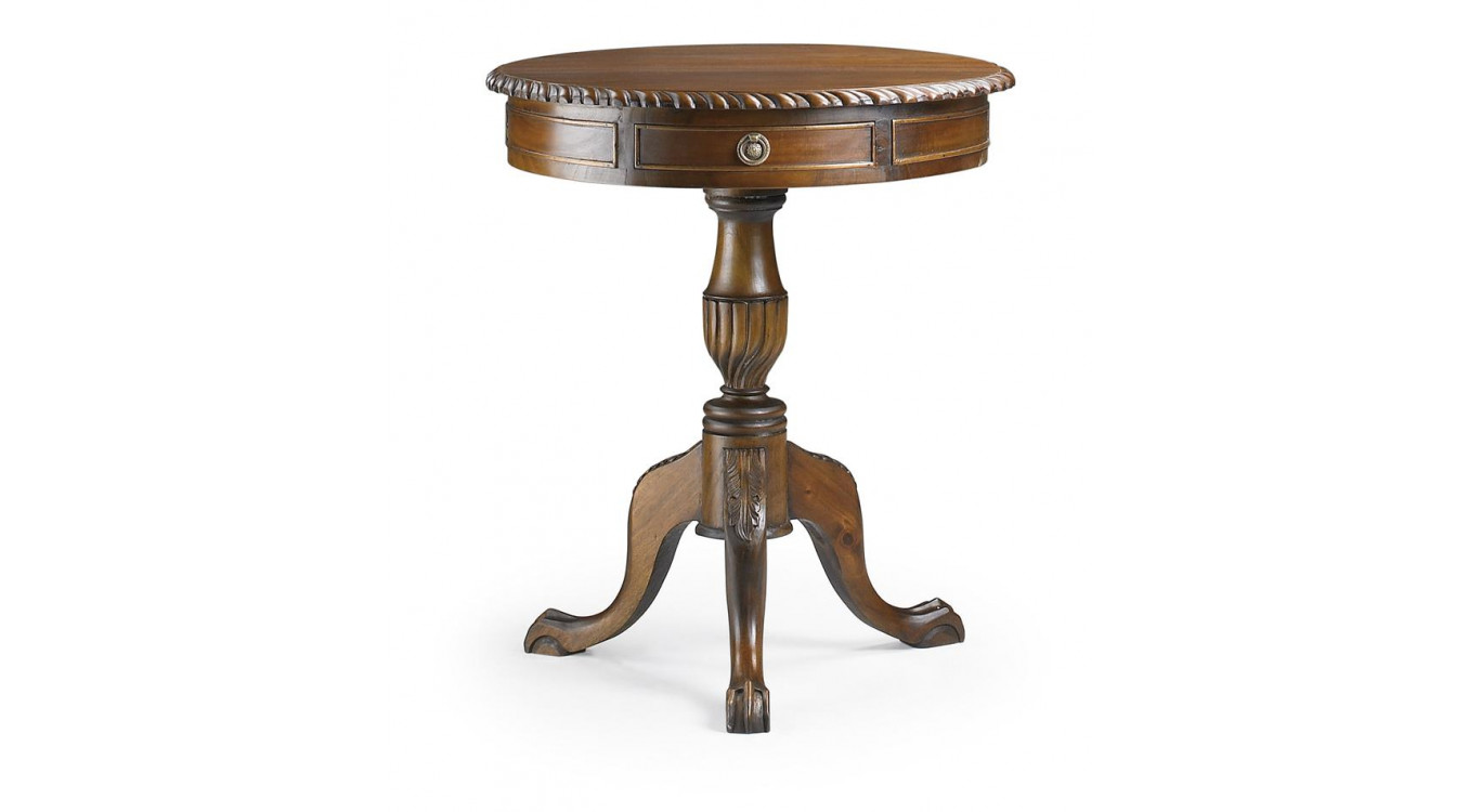Console Ronde 2 Tiroirs Bois Bronze Marron 60x60x70cm