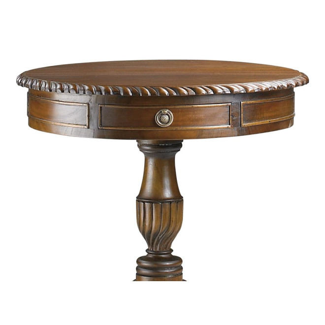 Console Ronde 2 Tiroirs Bois Bronze Marron 60x60x70cm