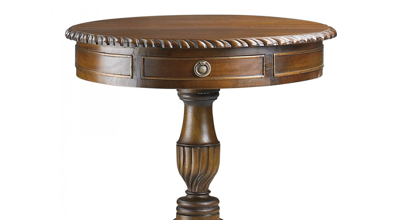 Console Ronde 2 Tiroirs Bois Bronze Marron 60x60x70cm