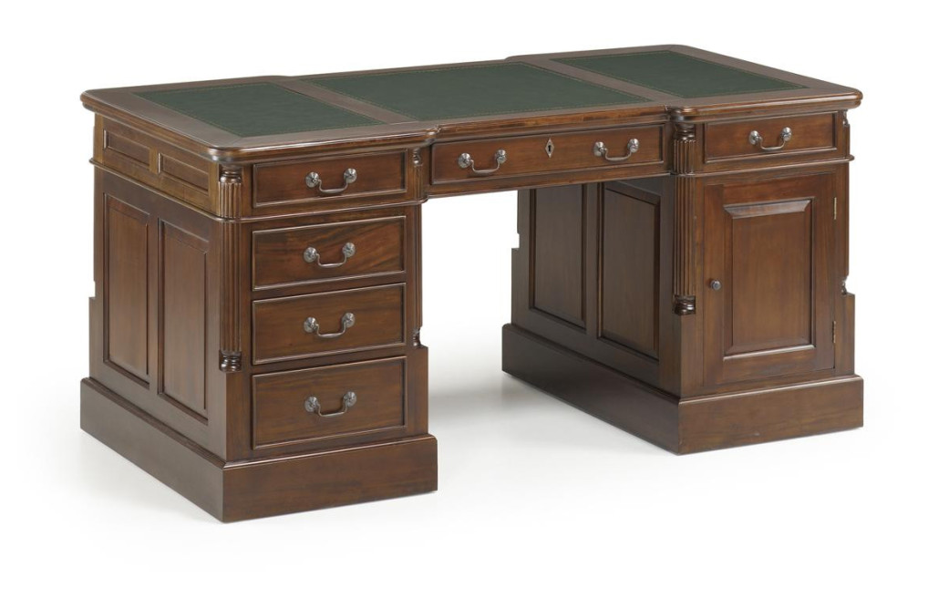 Bureau 6 Tiroirs Bois Bronze Marron 160x80x80cm