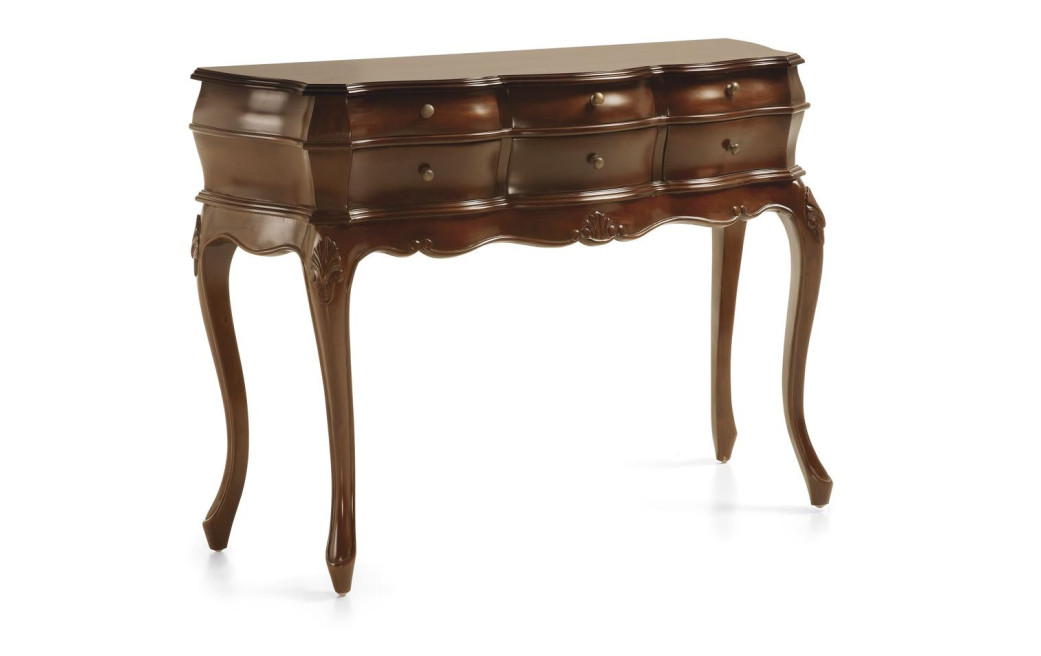 Console 6 Tiroirs Bois Bronze Marron 108x40x78cm