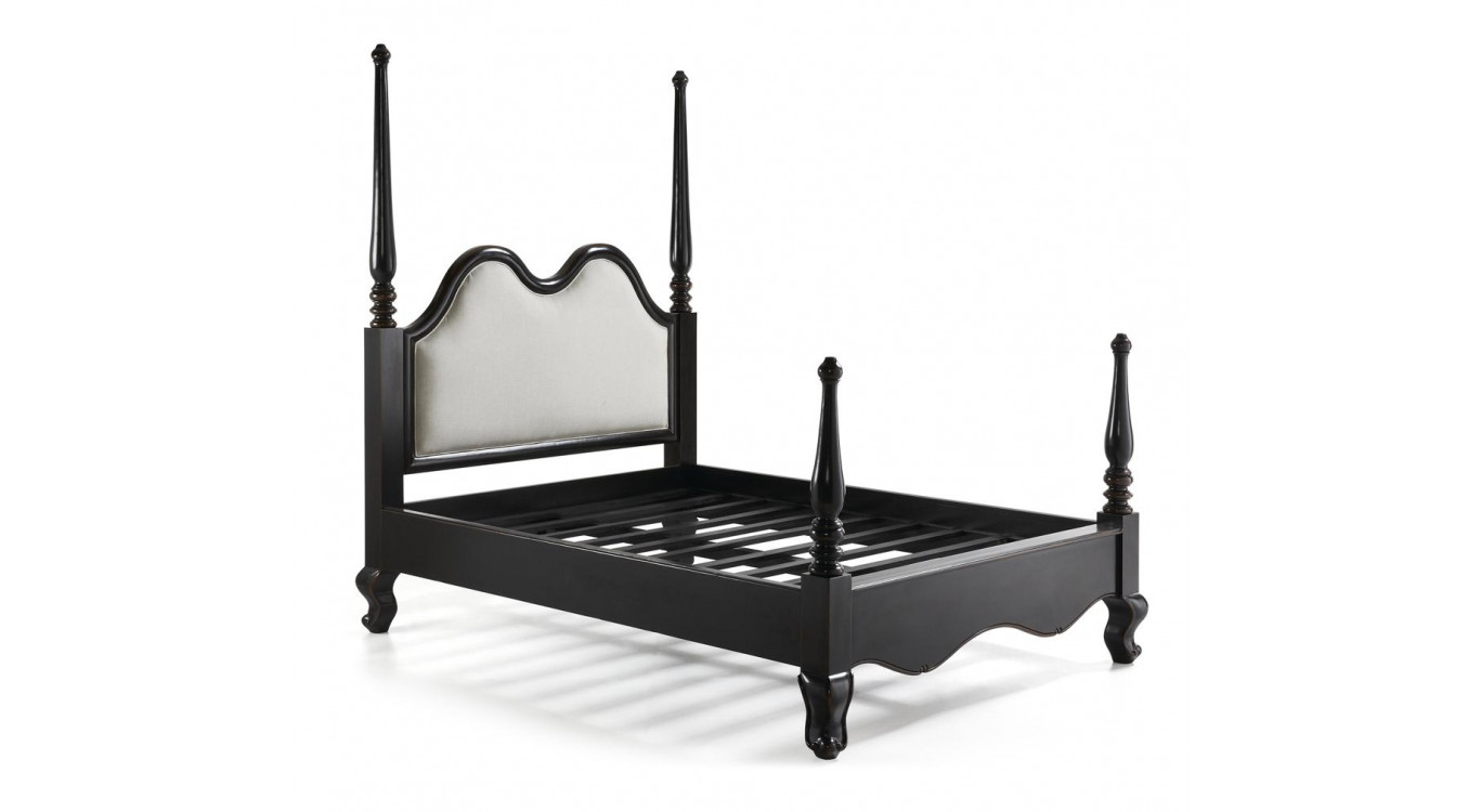 Lit Bois Polyester Noir 215x160x208cm