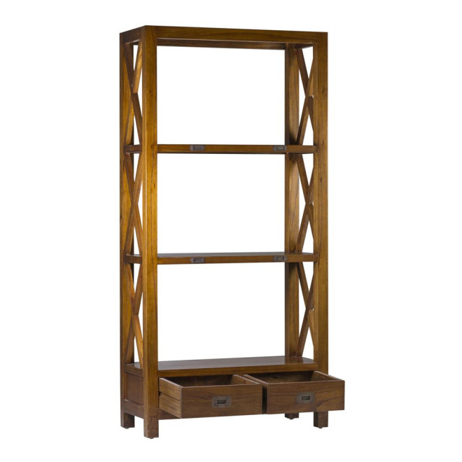 Bibliothèque 2 Tiroirs Bois Bronze Marron 80x35x165cm