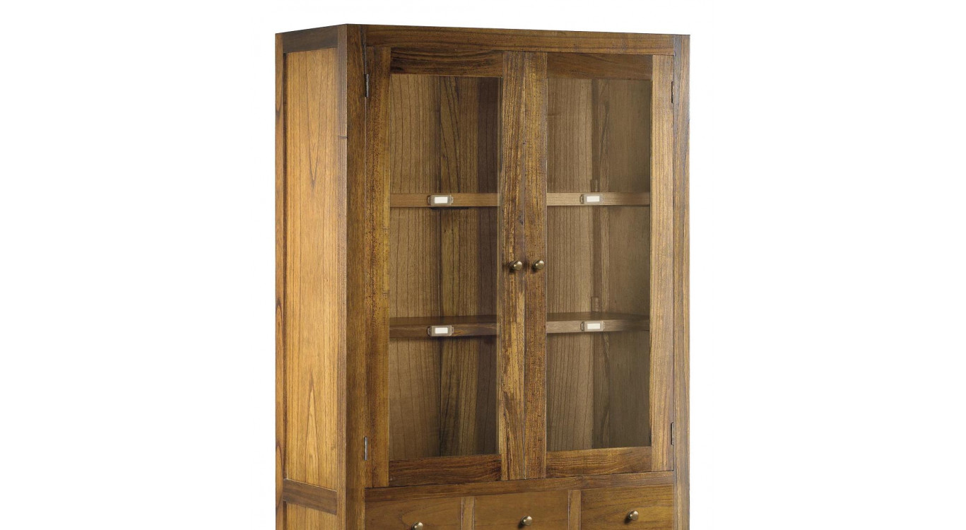 Vaisselier 3 Tiroirs Bois Bronze Marron 90x40x190cm
