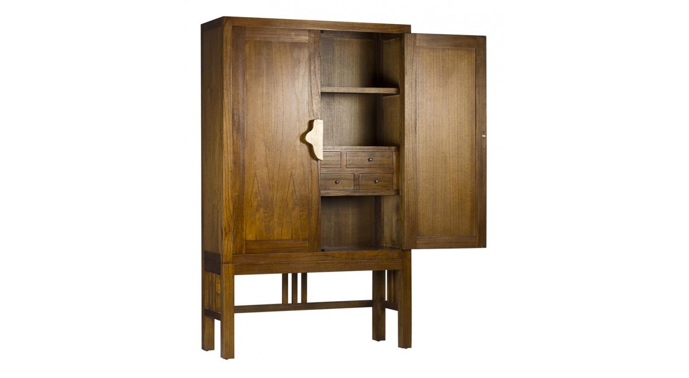Buffet 7 Tiroirs Bois Bronze Marron 120x40x180cm