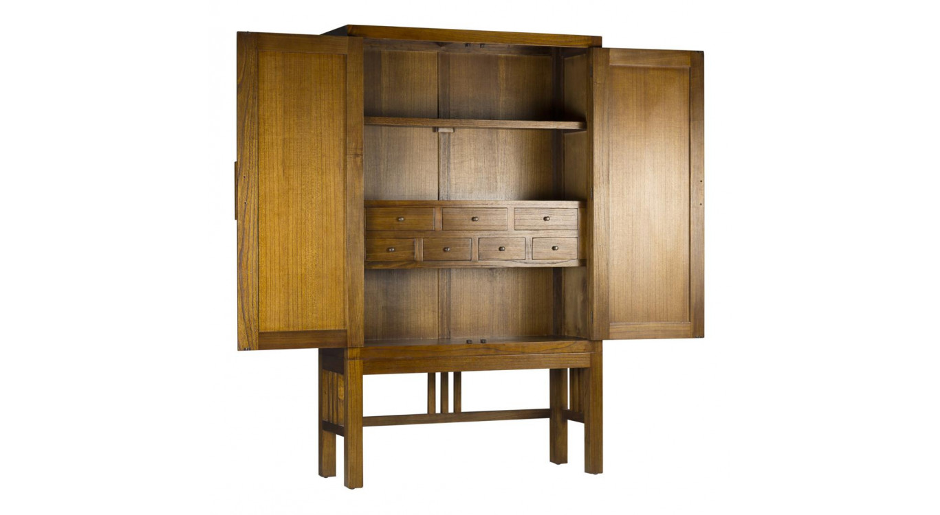 Buffet 7 Tiroirs Bois Bronze Marron 120x40x180cm