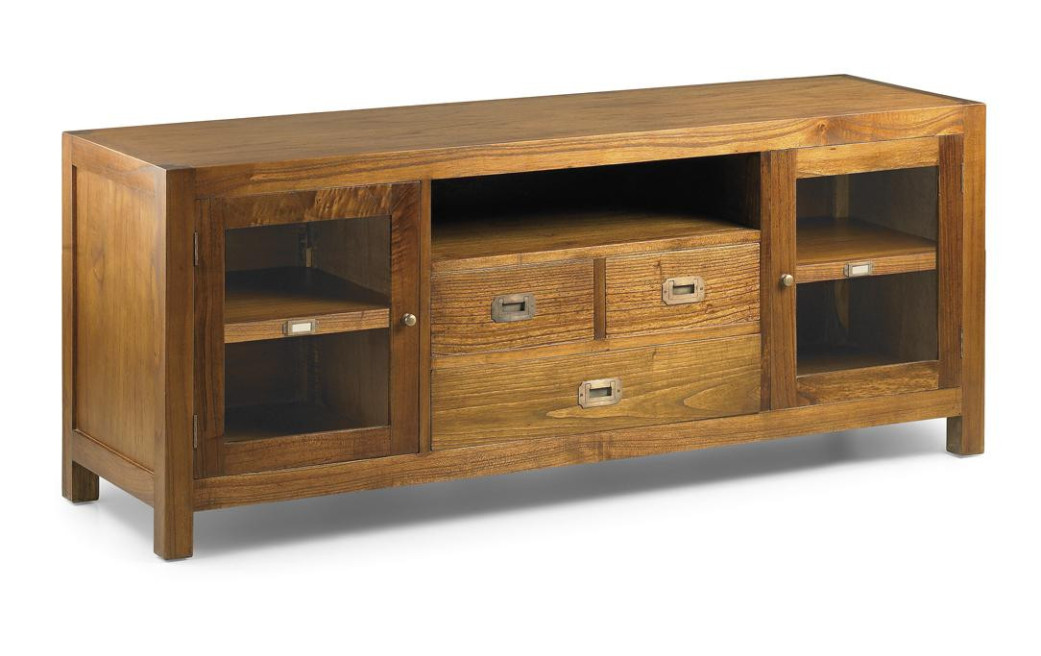 Meuble TV 3 Tiroirs Bois Bronze Marron 150x45x60cm