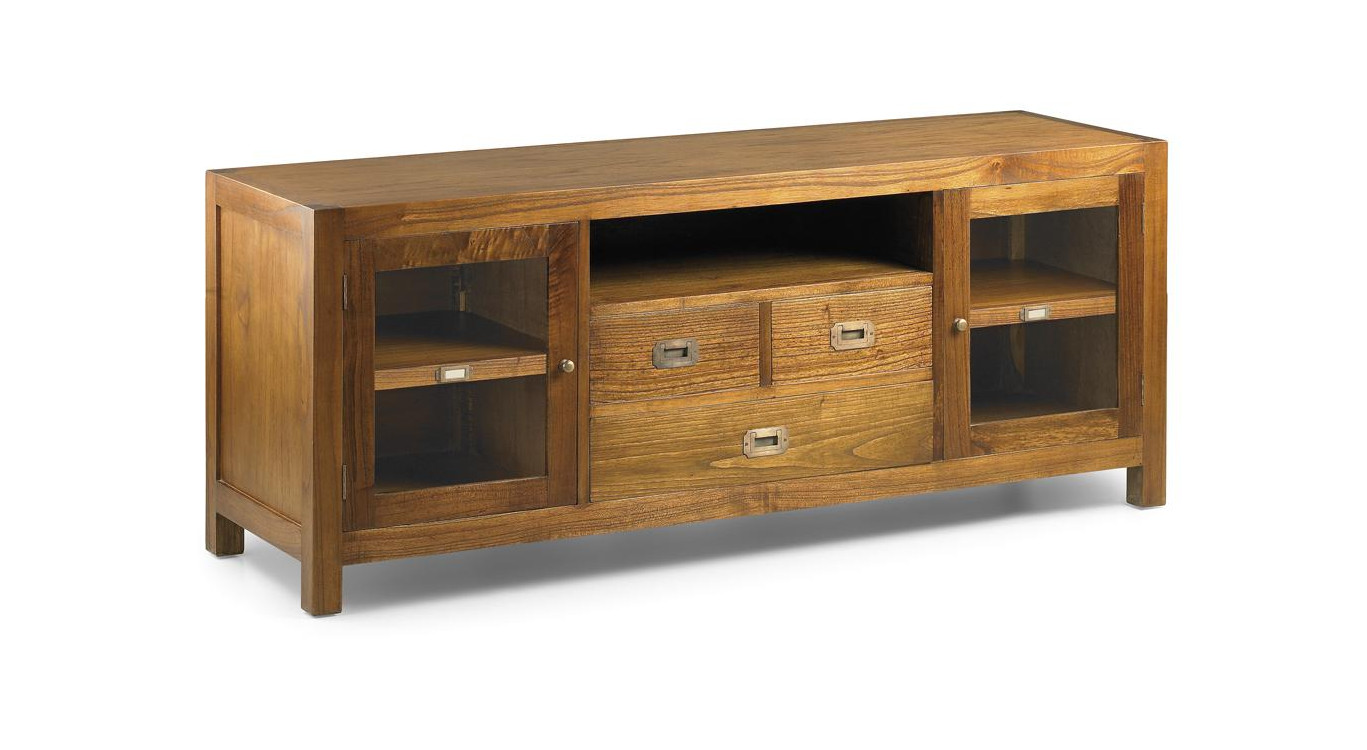 Meuble TV 3 Tiroirs Bois Bronze Marron 150x45x60cm