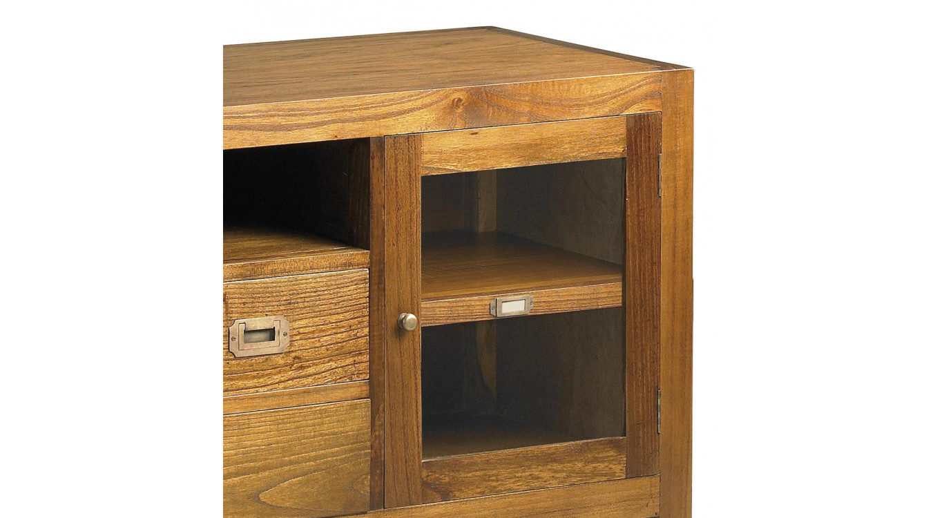 Meuble TV 3 Tiroirs Bois Bronze Marron 150x45x60cm