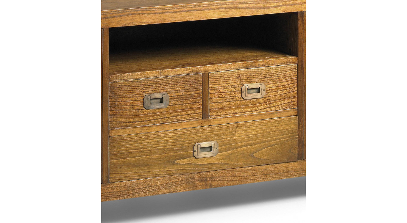 Meuble TV 3 Tiroirs Bois Bronze Marron 150x45x60cm