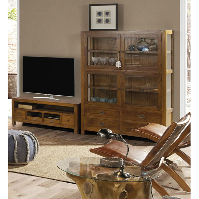 Vaisselier 4 Tiroirs Bois Bronze Marron 115x40x155cm