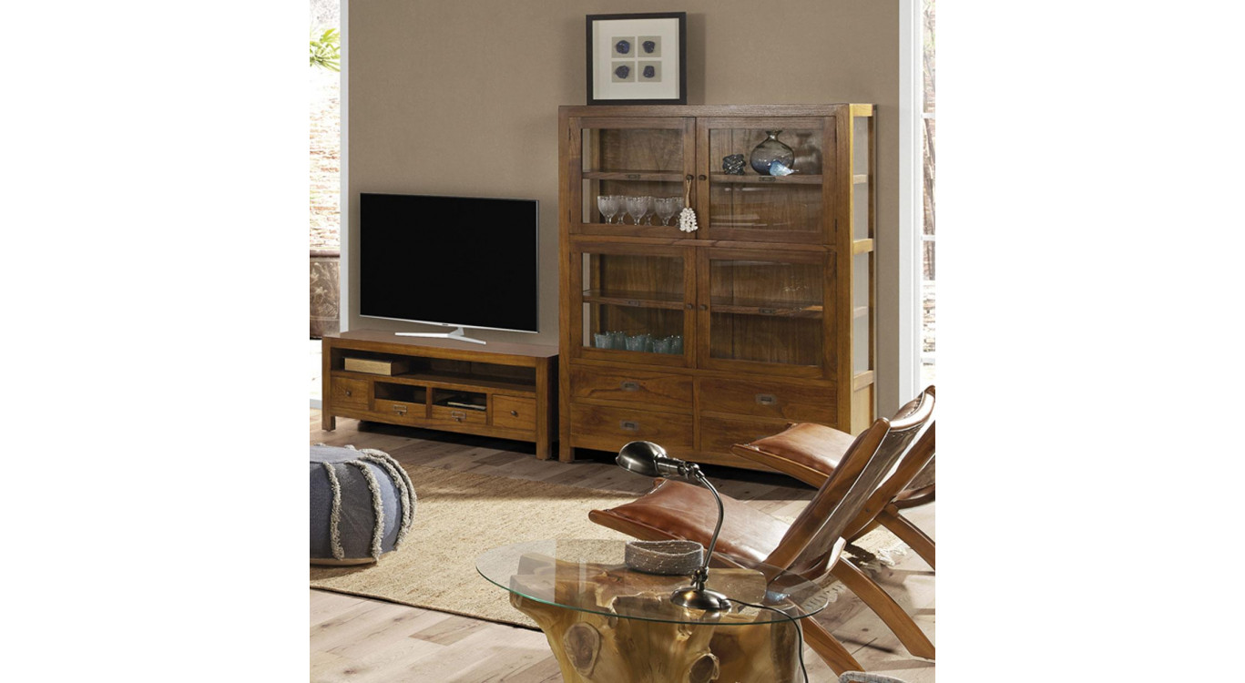 Vaisselier 4 Tiroirs Bois Bronze Marron 115x40x155cm