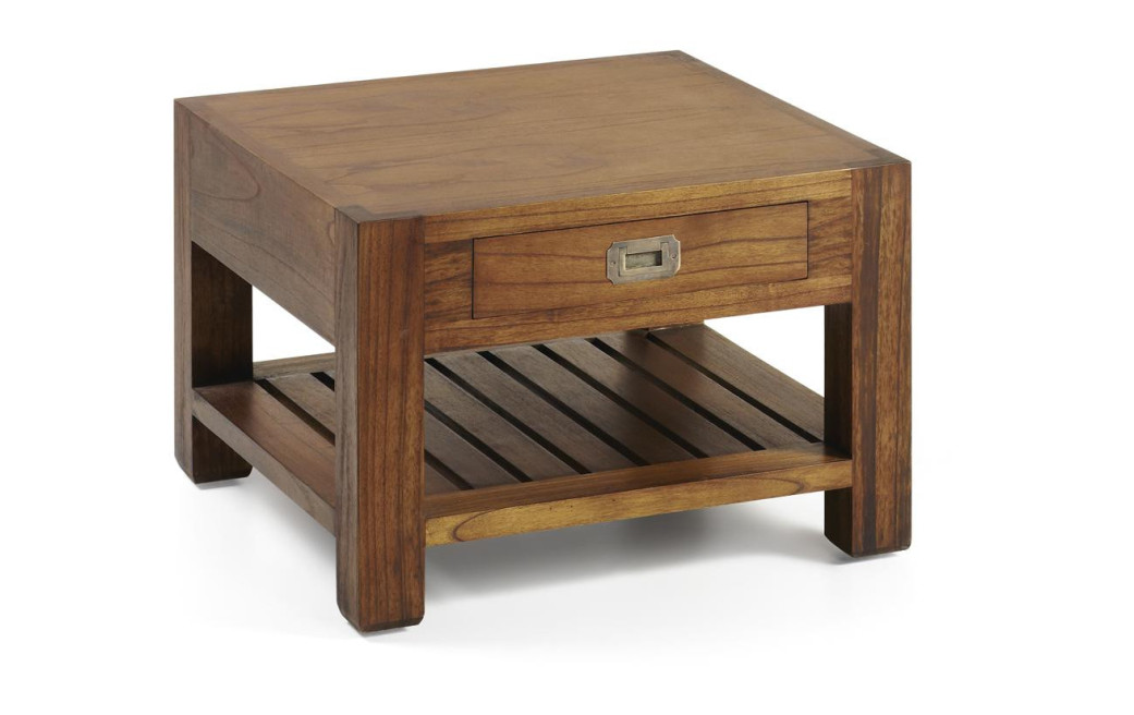 Table Basse 1 Tiroir Bois Bronze Marron 60x60x40cm