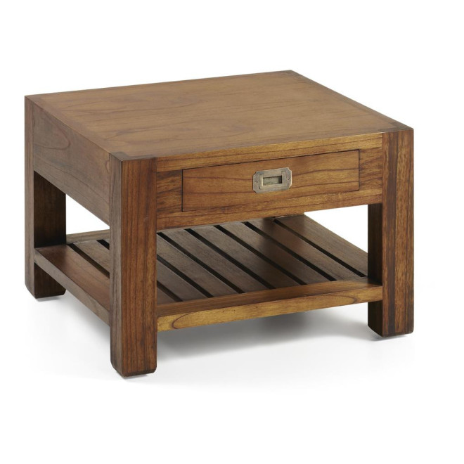 Table Basse 1 Tiroir Bois Bronze Marron 60x60x40cm