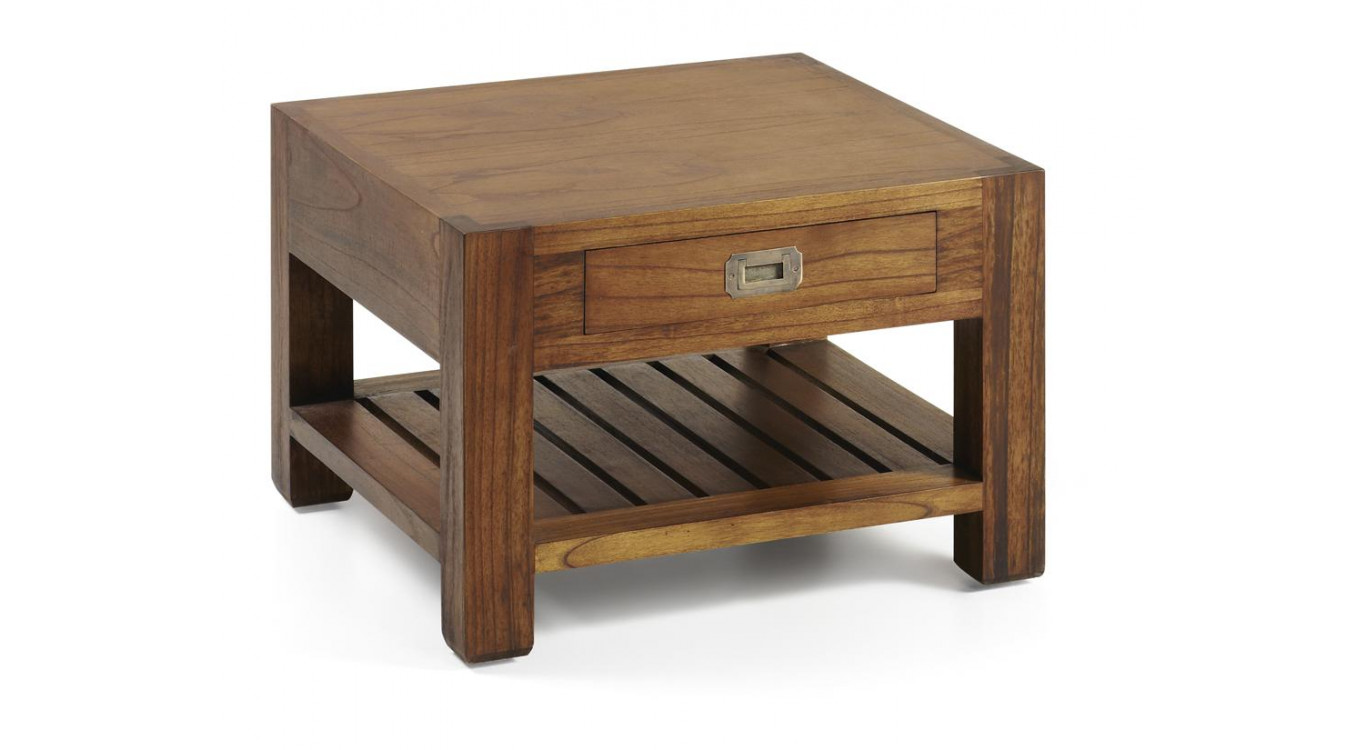 Table Basse 1 Tiroir Bois Bronze Marron 60x60x40cm