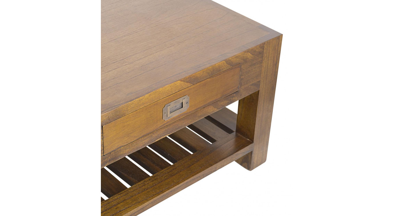 Table Basse 1 Tiroir Bois Bronze Marron 60x60x40cm