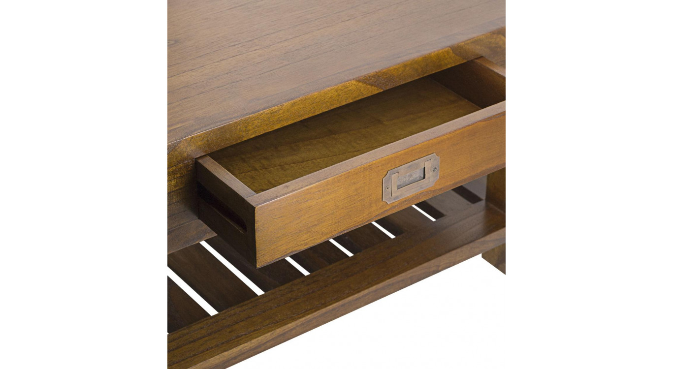 Table Basse 1 Tiroir Bois Bronze Marron 60x60x40cm