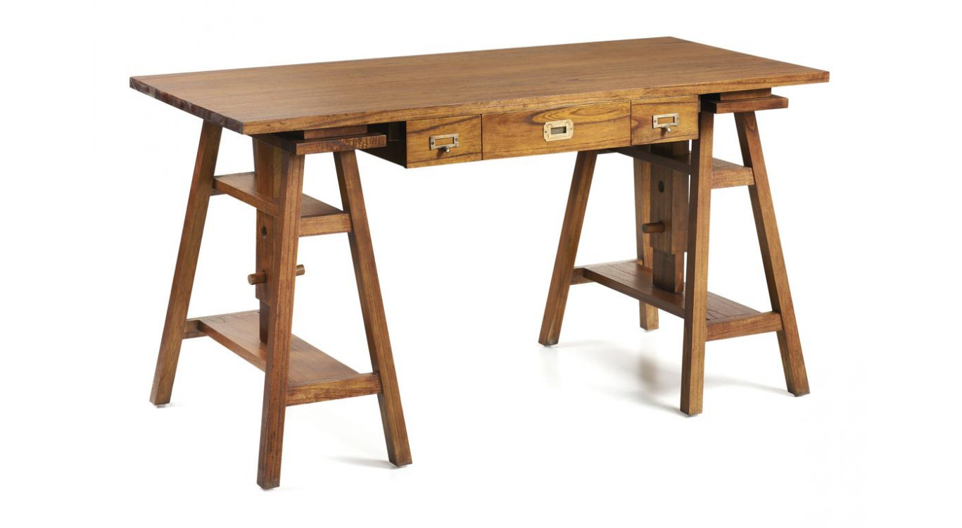 Bureau 3 Tiroirs Bois Bronze Marron 152x70x78cm