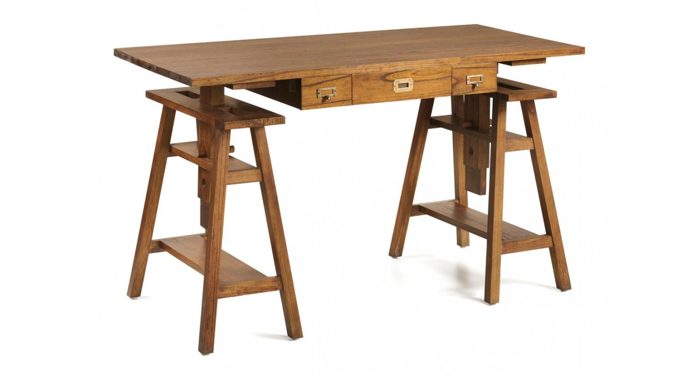 Bureau 3 Tiroirs Bois Bronze Marron 152x70x78cm