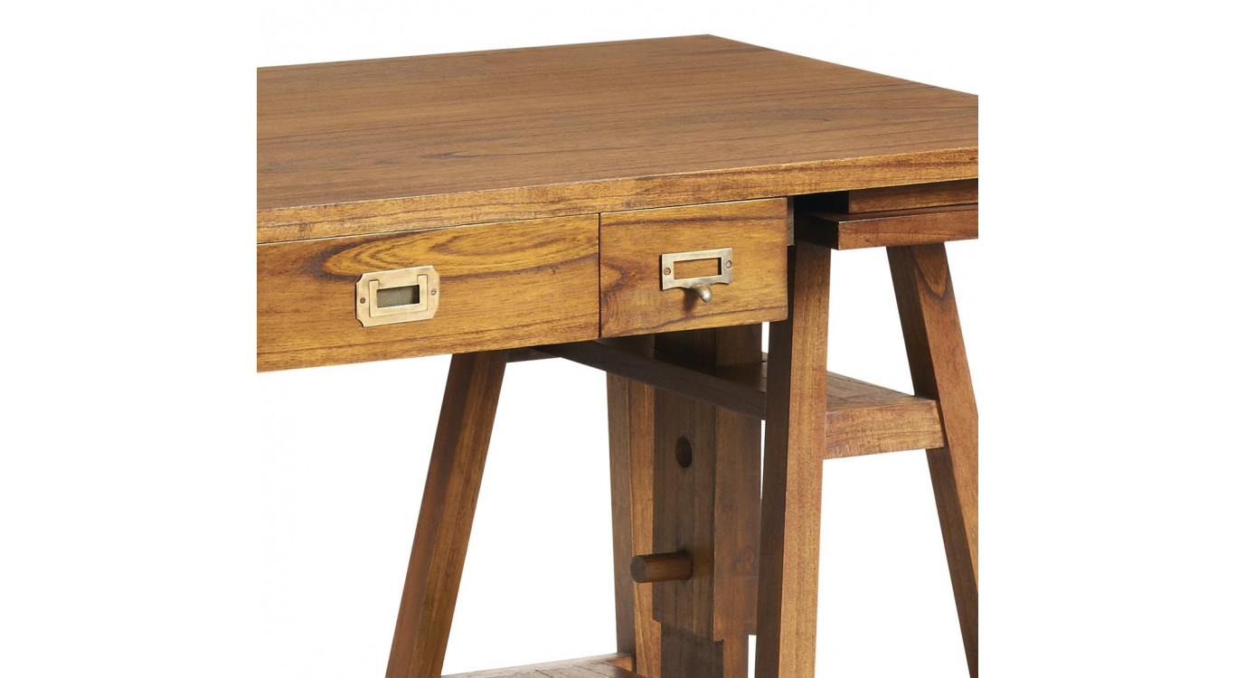 Bureau 3 Tiroirs Bois Bronze Marron 152x70x78cm