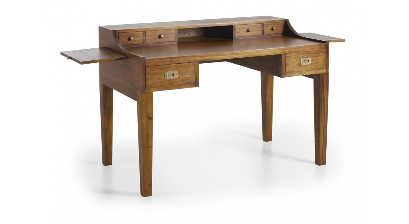 Bureau 6 Tiroirs Bois Bronze Marron 125x70x78cm