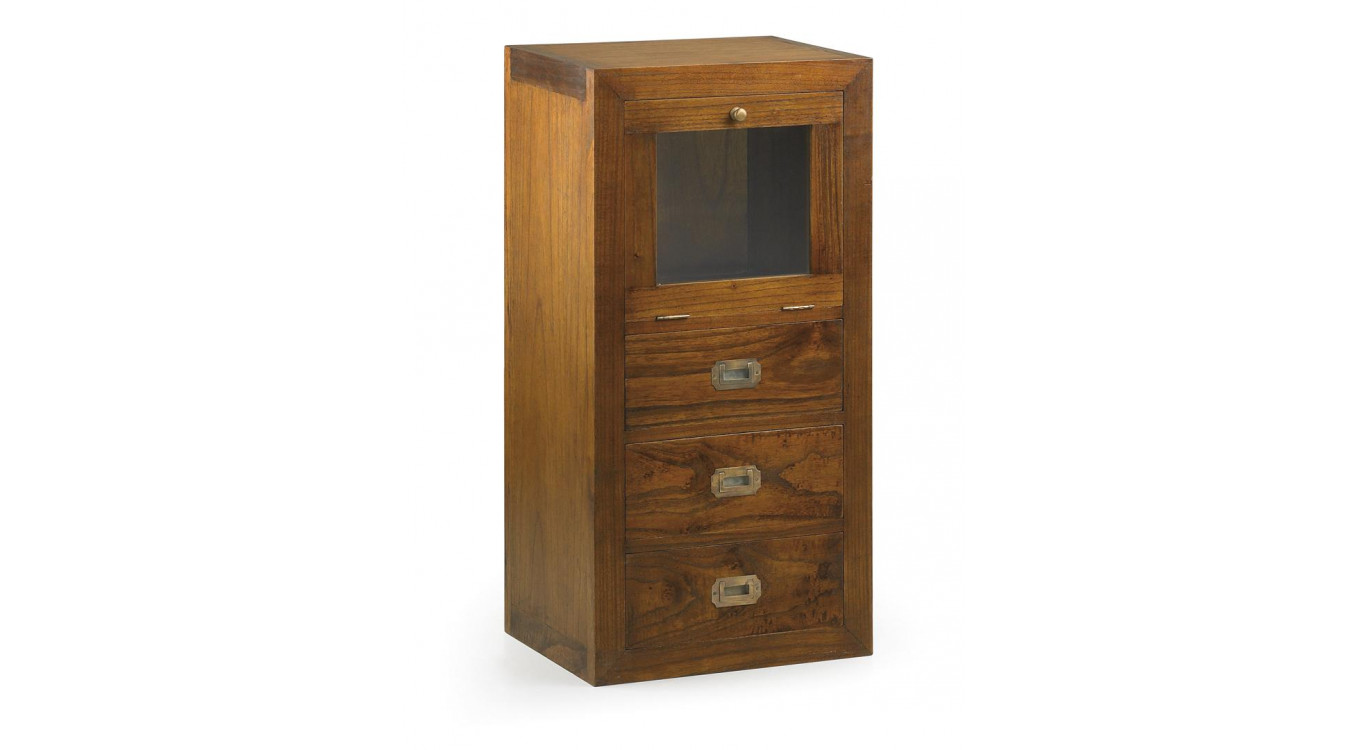 Chiffonnier 3 Tiroirs Bois Bronze Marron 45x35x90cm