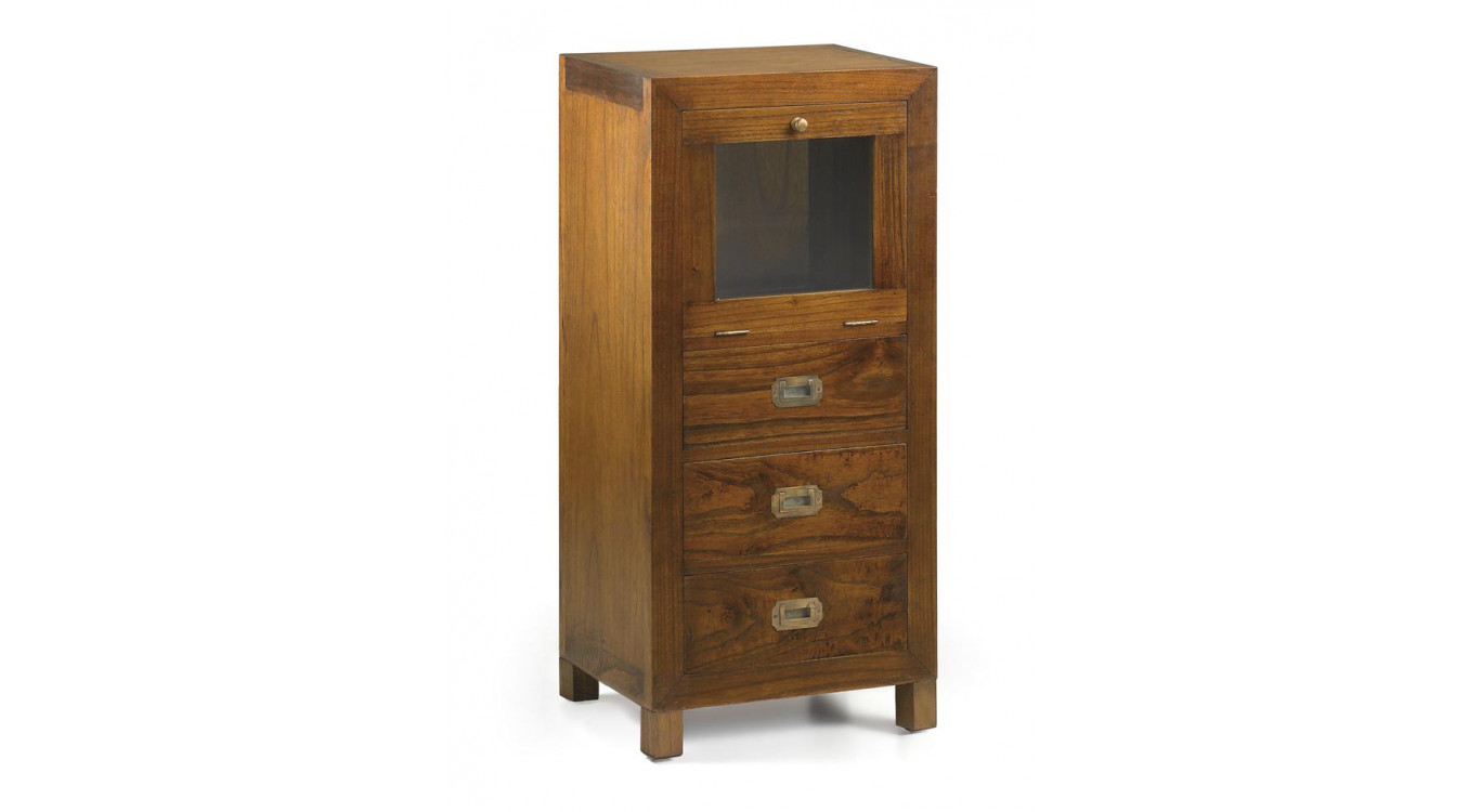 Chiffonnier 3 Tiroirs Bois Bronze Marron 45x35x90cm
