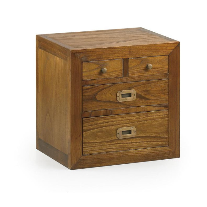 Table De Chevet 4 Tiroirs Bois Bronze Marron 45x35x45cm