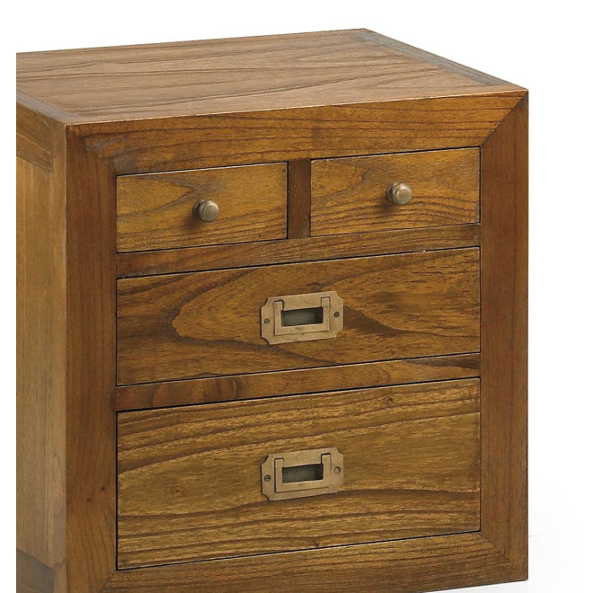 Table De Chevet 4 Tiroirs Bois Bronze Marron 45x35x45cm