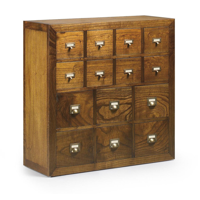 Kommode 14 Schubladen Holz Bronze Braun 90x35x90cm