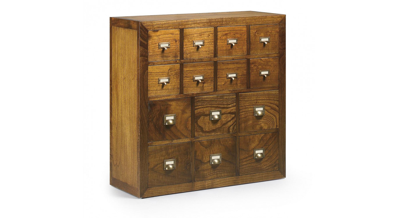 Kommode 14 Schubladen Holz Bronze Braun 90x35x90cm