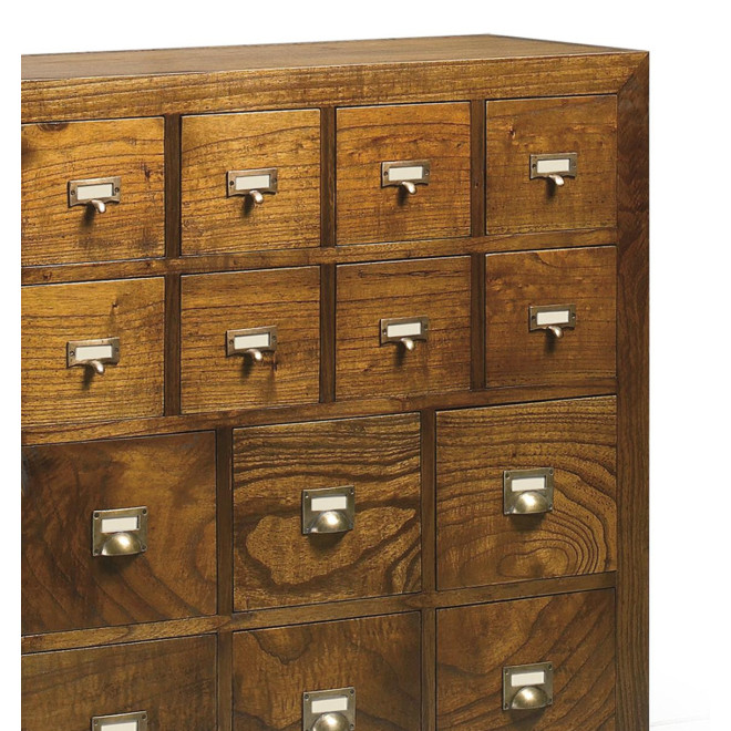 Kommode 14 Schubladen Holz Bronze Braun 90x35x90cm