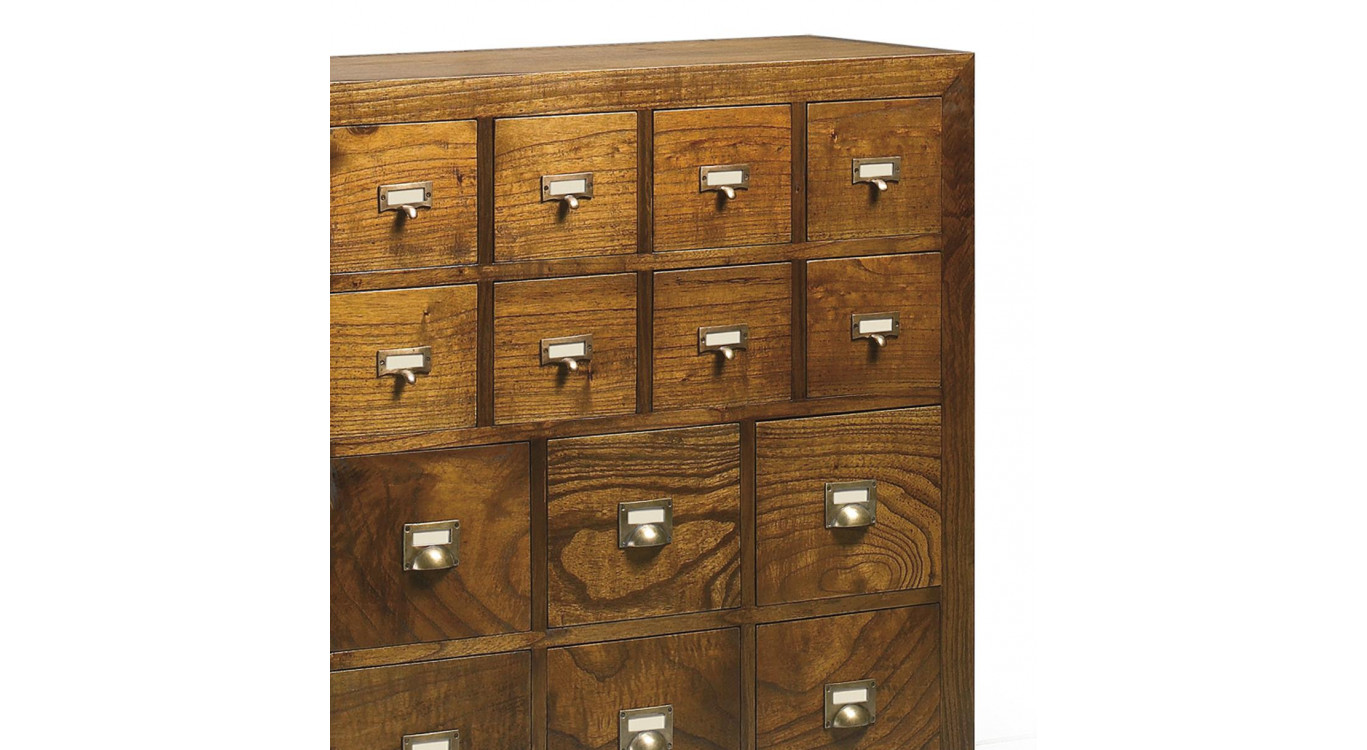 Kommode 14 Schubladen Holz Bronze Braun 90x35x90cm