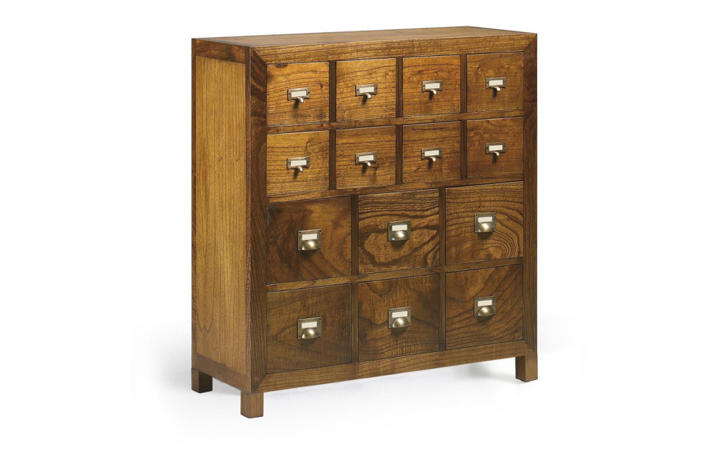 Kommode 14 Schubladen Holz Bronze Braun 90x35x90cm