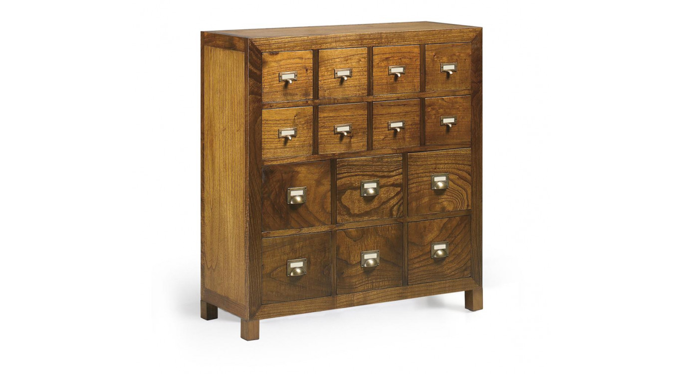 Kommode 14 Schubladen Holz Bronze Braun 90x35x90cm