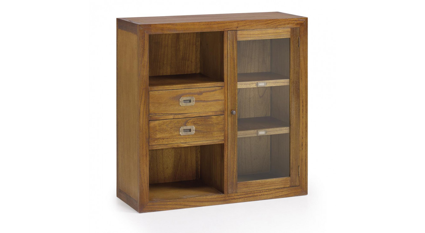 Vaisselier 2 Tiroirs Bois Bronze Marron 90x35x90cm