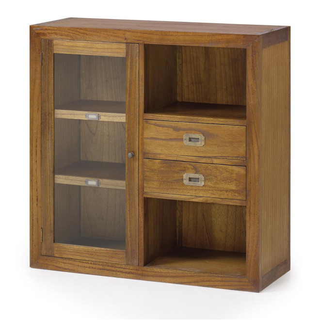 Vaisselier 2 Tiroirs Bois Bronze Marron 90x35x90cm