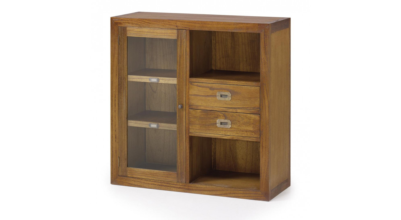 Vaisselier 2 Tiroirs Bois Bronze Marron 90x35x90cm