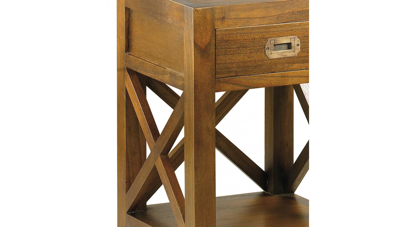 Table De Chevet 1 Tiroir Bois Bronze Marron 40x40x60cm