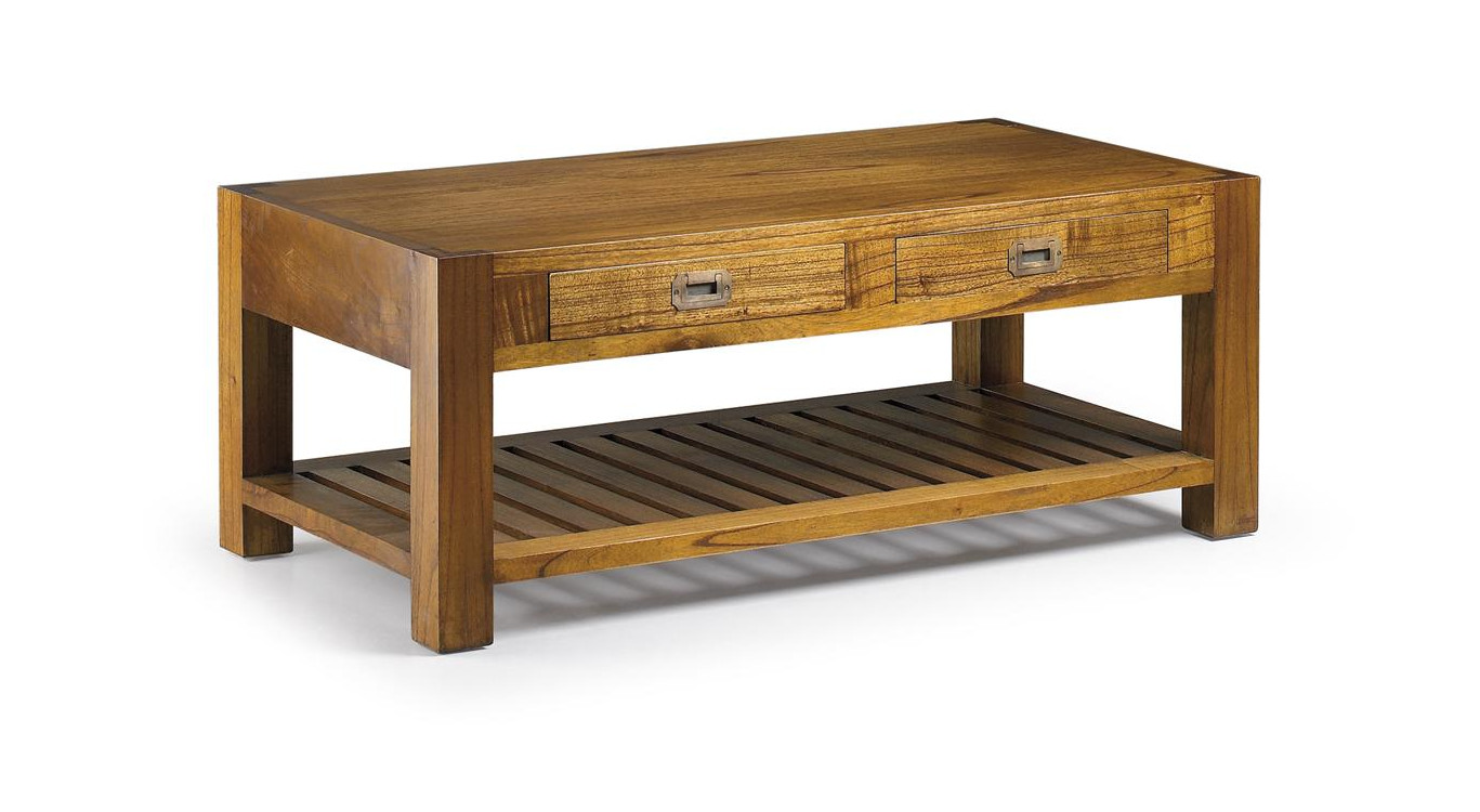 Table Basse 2 Tiroirs Bois Bronze Marron 120x60x40cm