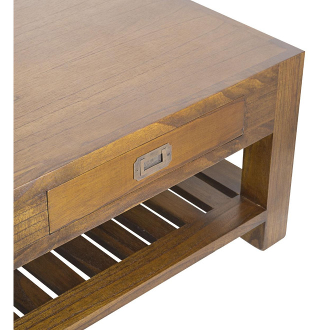 Table Basse 2 Tiroirs Bois Bronze Marron 120x60x40cm
