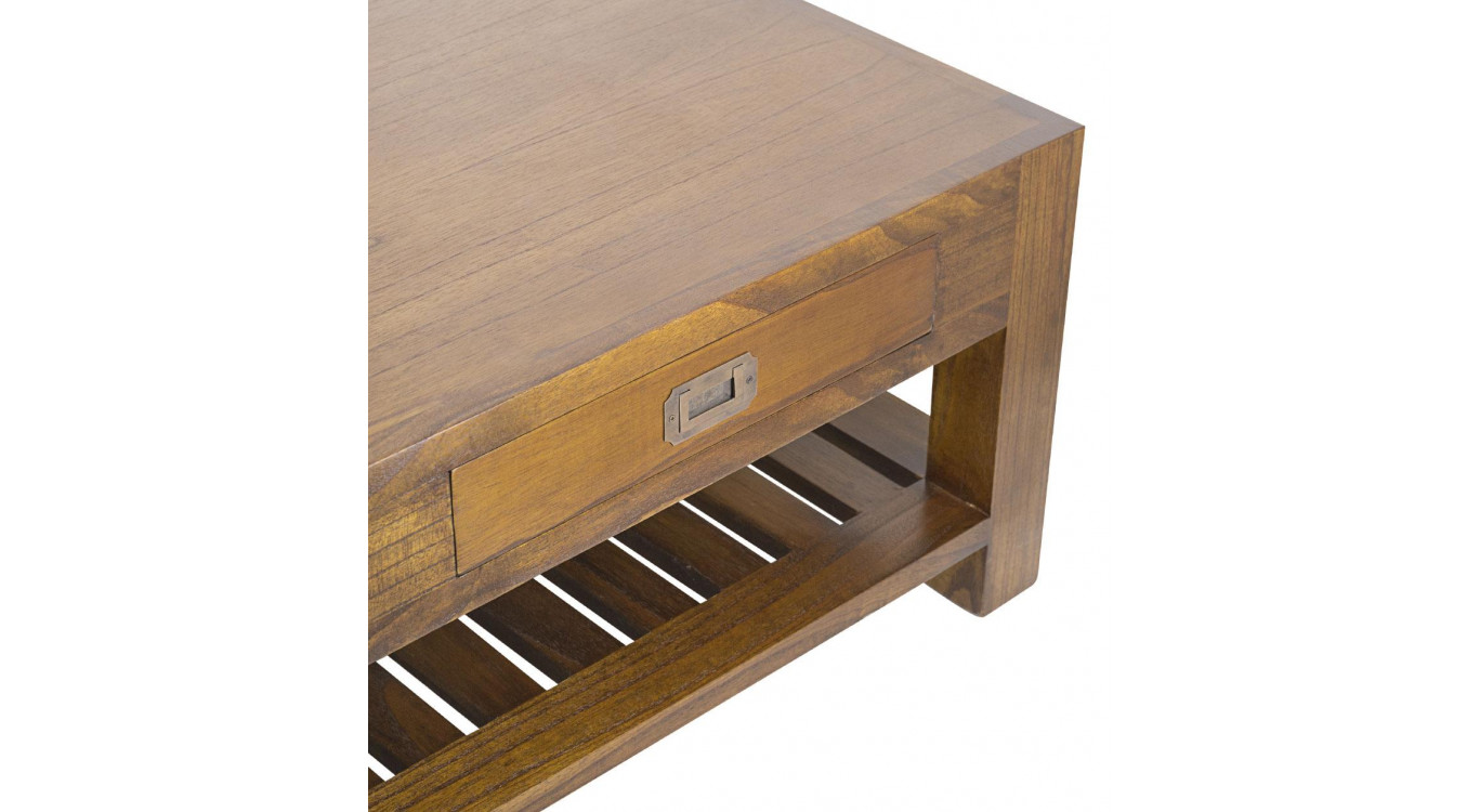 Table Basse 2 Tiroirs Bois Bronze Marron 120x60x40cm