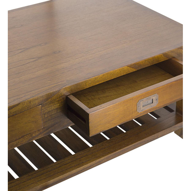 Table Basse 2 Tiroirs Bois Bronze Marron 120x60x40cm
