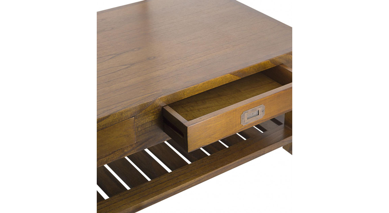 Table Basse 2 Tiroirs Bois Bronze Marron 120x60x40cm