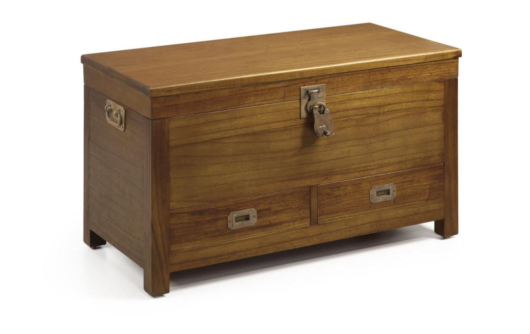 Truhe 2 Schubladen Holz Bronze Braun 90x45x50cm