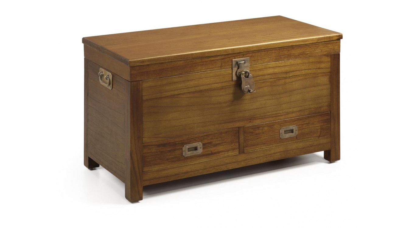 Coffre 2 Tiroirs Bois Bronze Marron 90x45x50cm