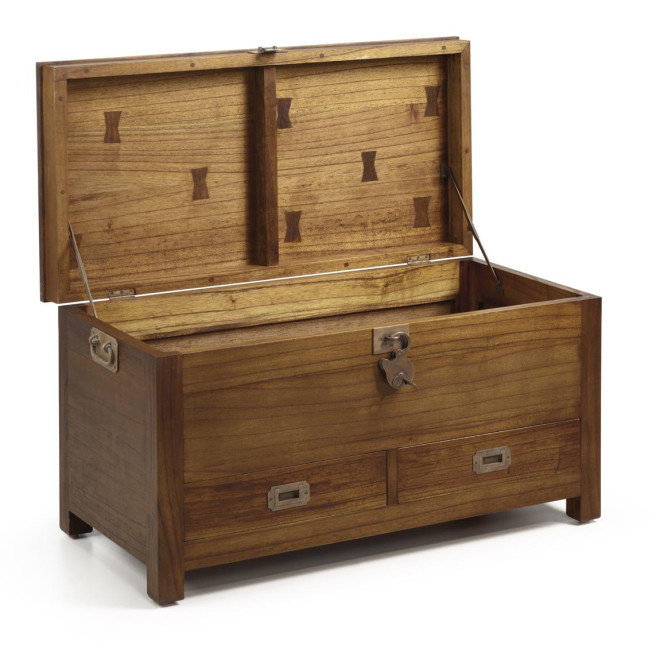 Truhe 2 Schubladen Holz Bronze Braun 90x45x50cm