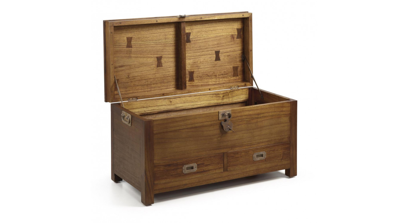 Truhe 2 Schubladen Holz Bronze Braun 90x45x50cm